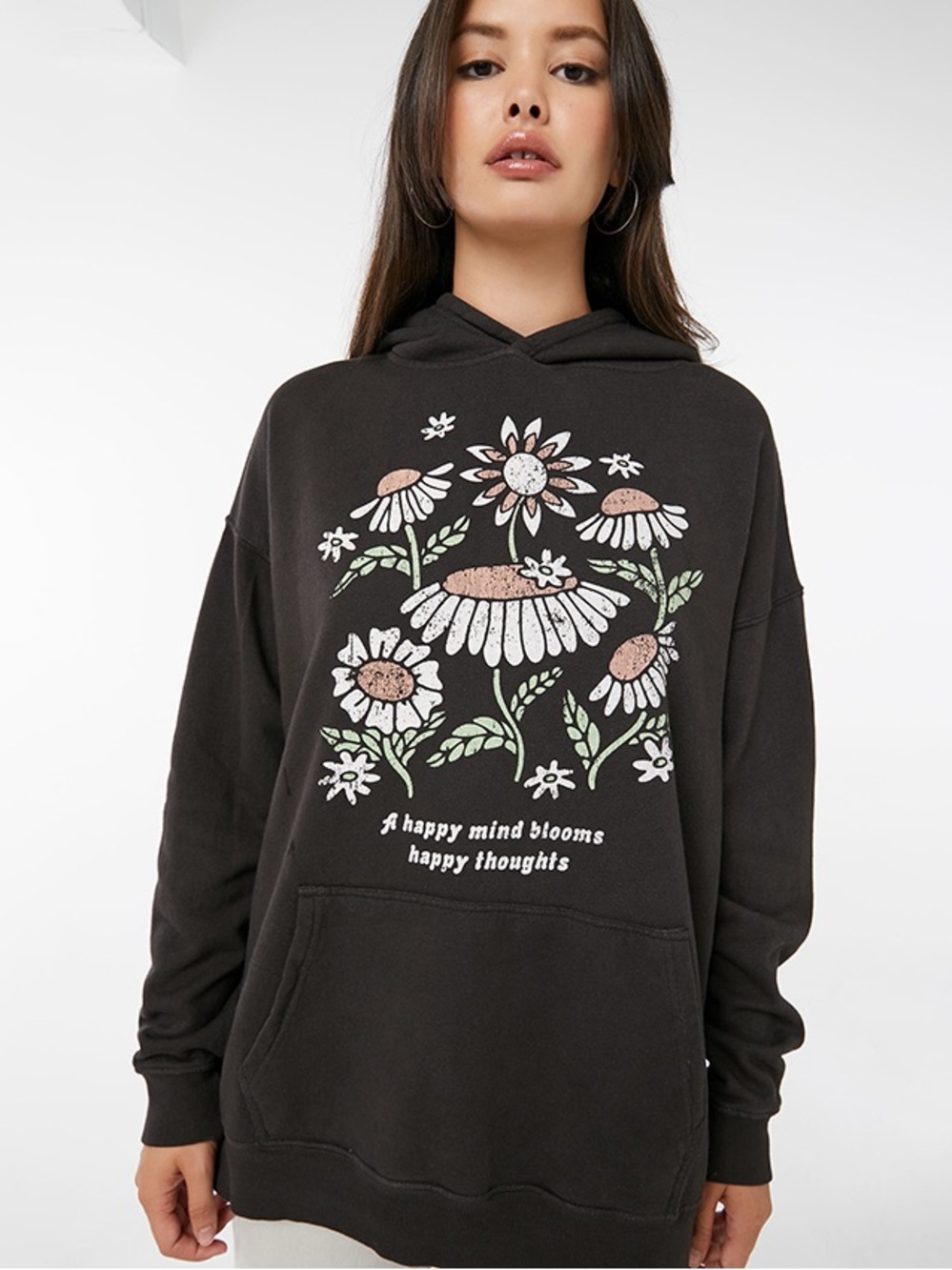 Ardene Black Floral Hoodie